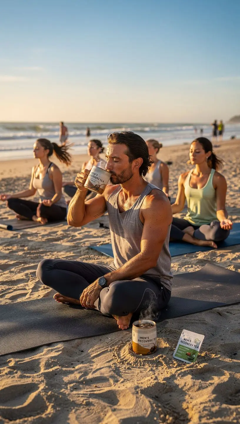 Sportaš uživa u čaju nakon napornog treninga.