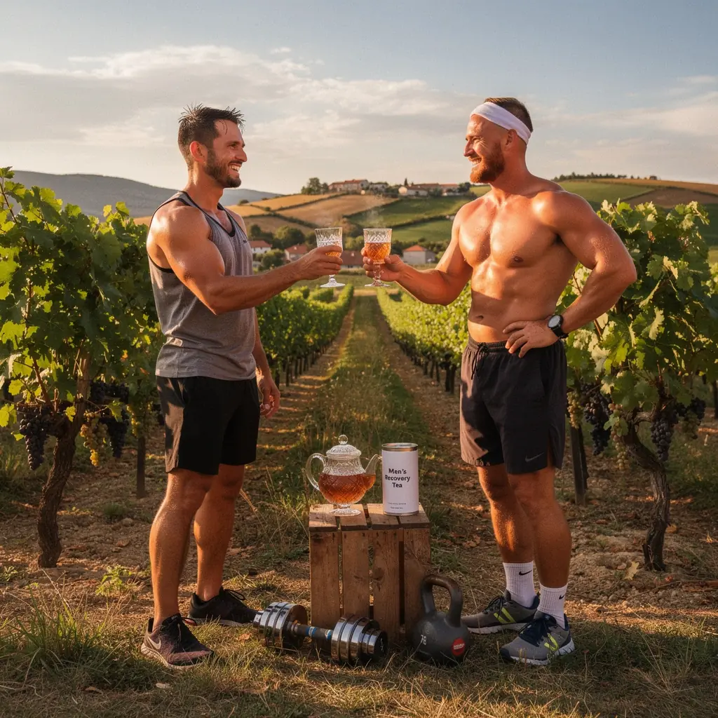 Čajna mješavina u staklenoj posudi s etiketom za oporavak mišića.